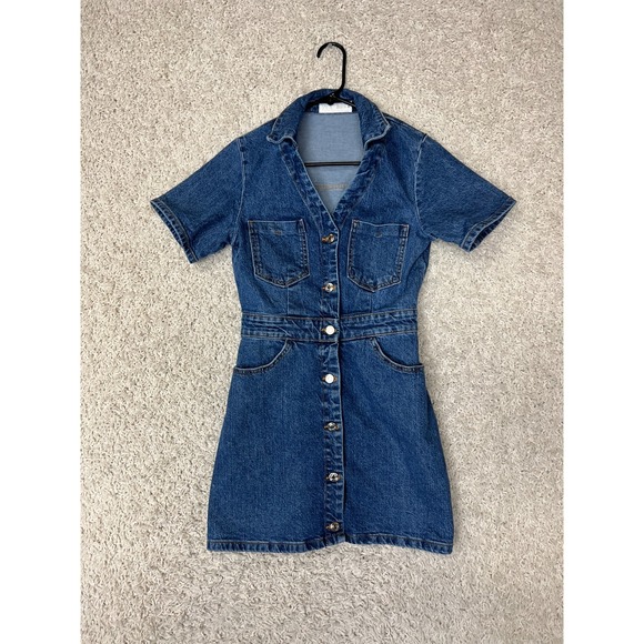 Zara Dresses & Skirts - Zara Denim Mini Dress Size M Stretch Boho Western Cowgirl Festival Button Front